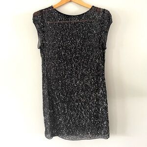 All Saints Dispel Mini Dress Beaded Embellished Short Sleeve Sheer Navy
